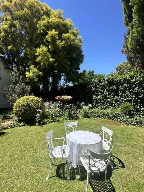 Outdoor dining table on the sunny lawn